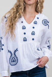 Trisha Tyler - Long Sleeve Embroidered Blouse