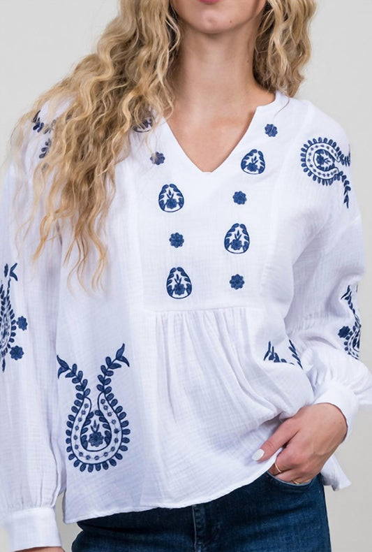 Trisha Tyler - Long Sleeve Embroidered Blouse