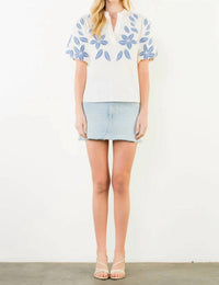 Thml - Puff Sleeve Embroidery V-neck Top