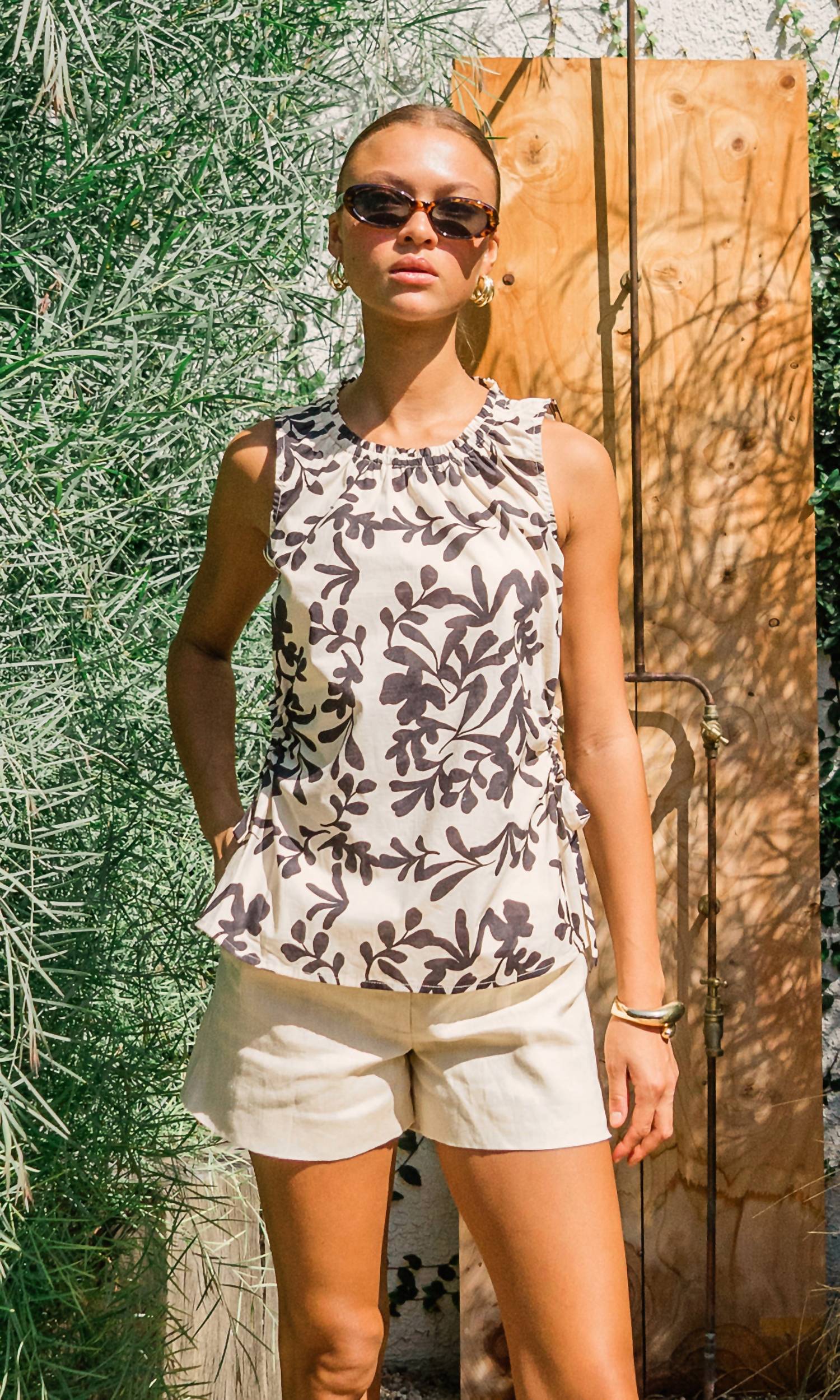 Greylin - Monti Side Tie Poplin Top
