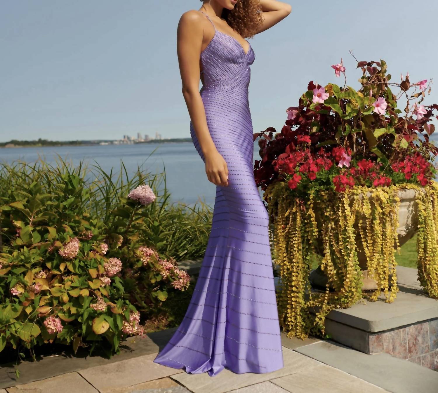 Faviana - Long Hotstone Lace-up Back Maxi Dress