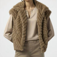 Joseph Ribkoff - Chevron Faux Fur Mock Neck Jacket Vest