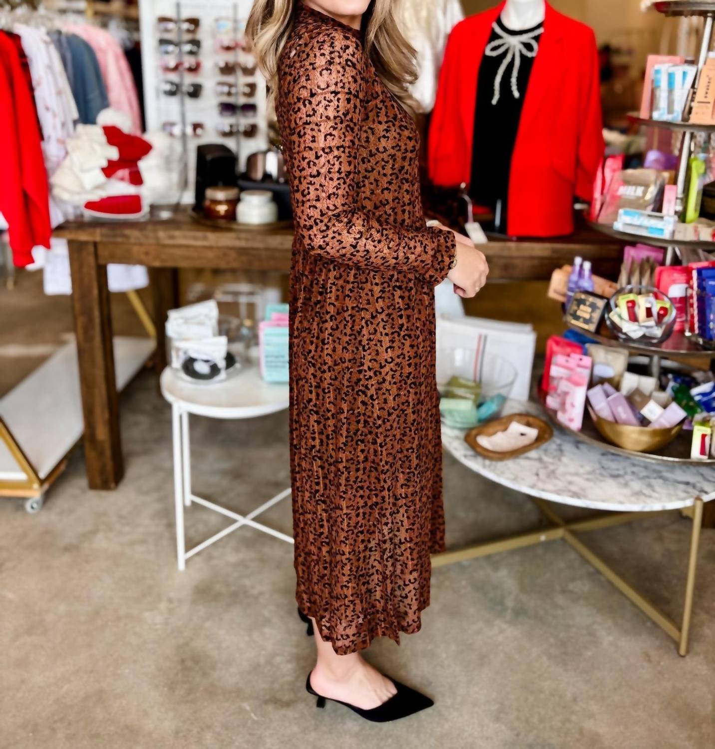 THML Devore Dress in brown - women's dress - alternate view