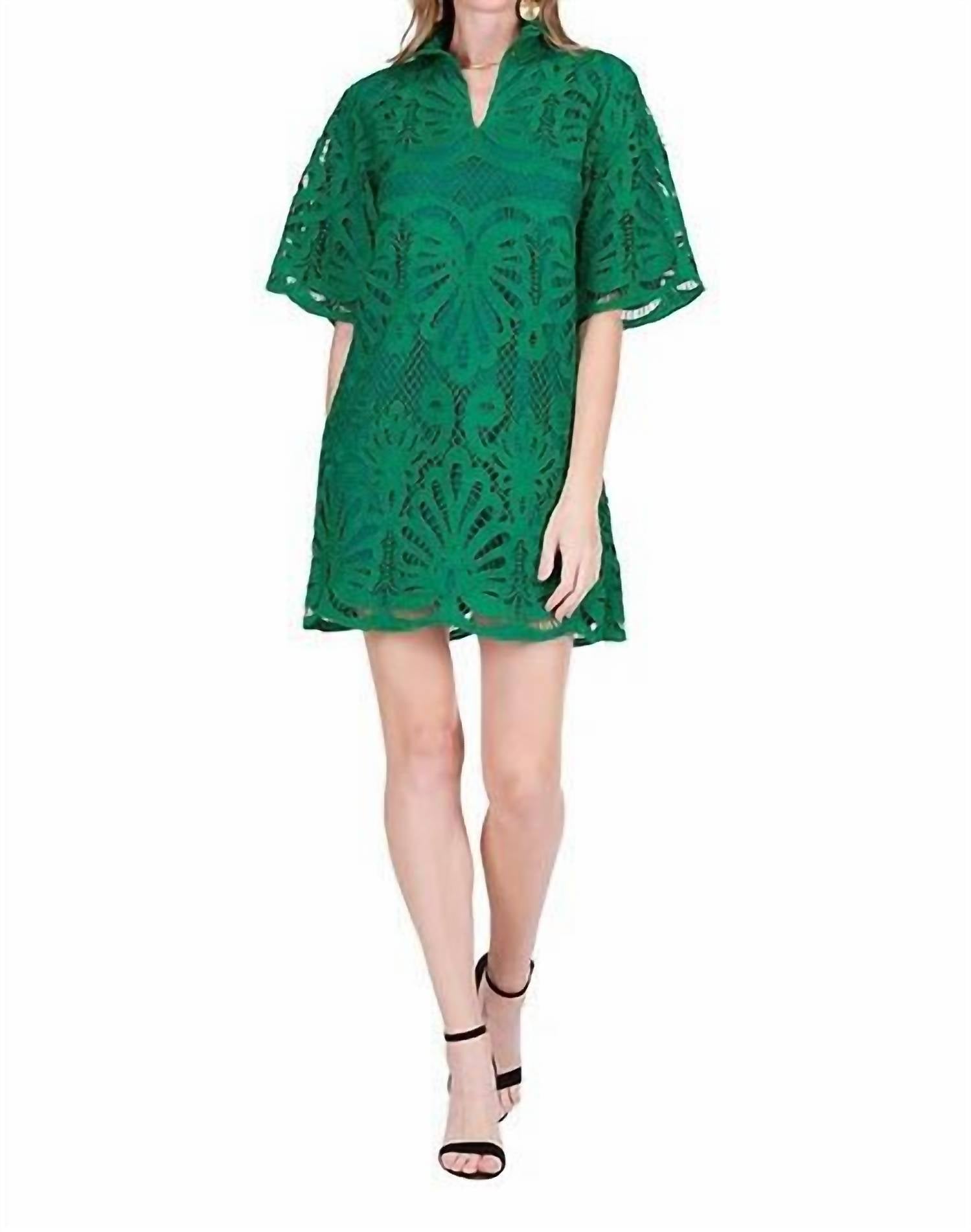 Jade High Neck Tunic Dress in green lace - women's dress - alternate view