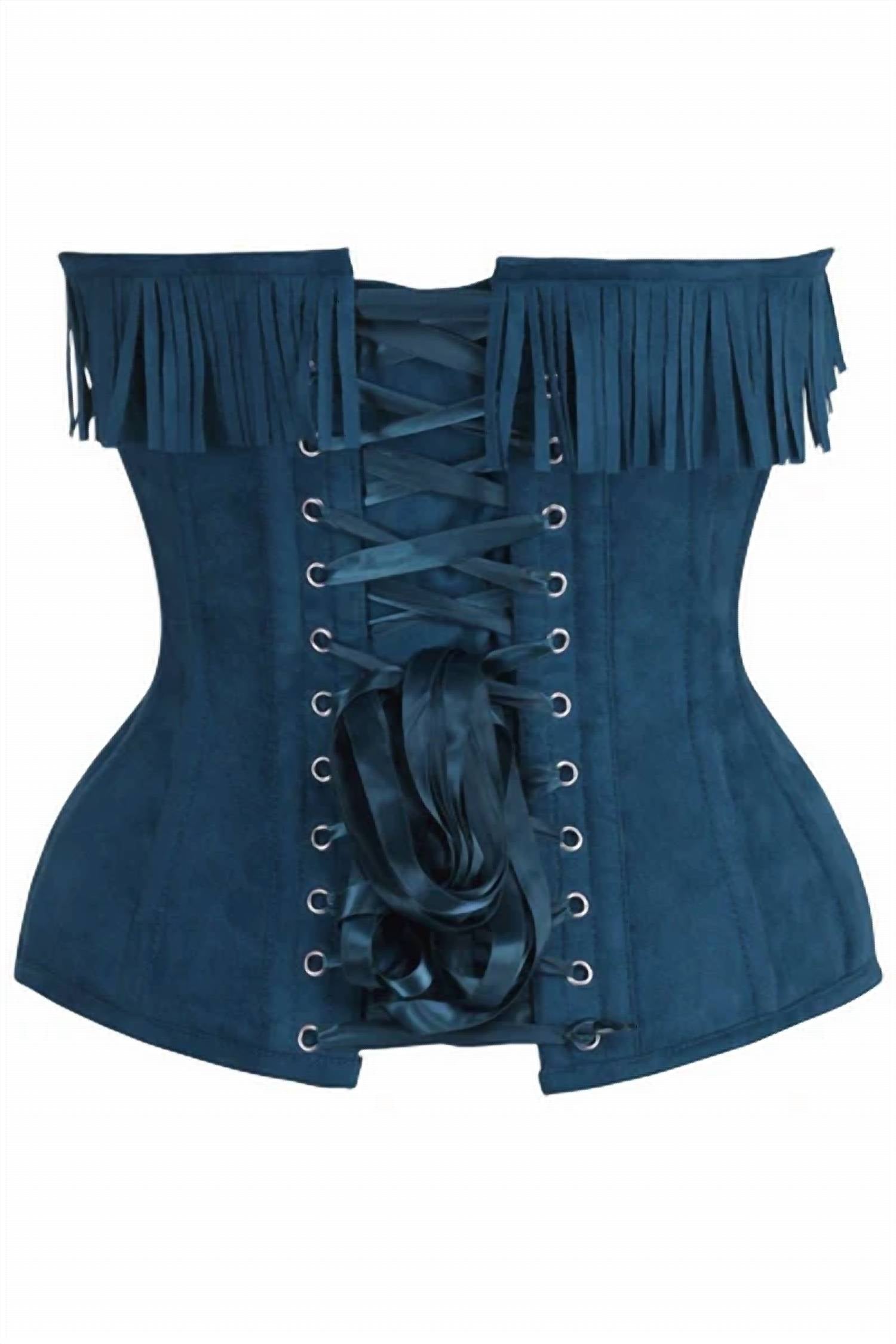 Daisy Corsets Steel Boned Overbust Corset Top With Fringe in blue - women's blouse - view 4