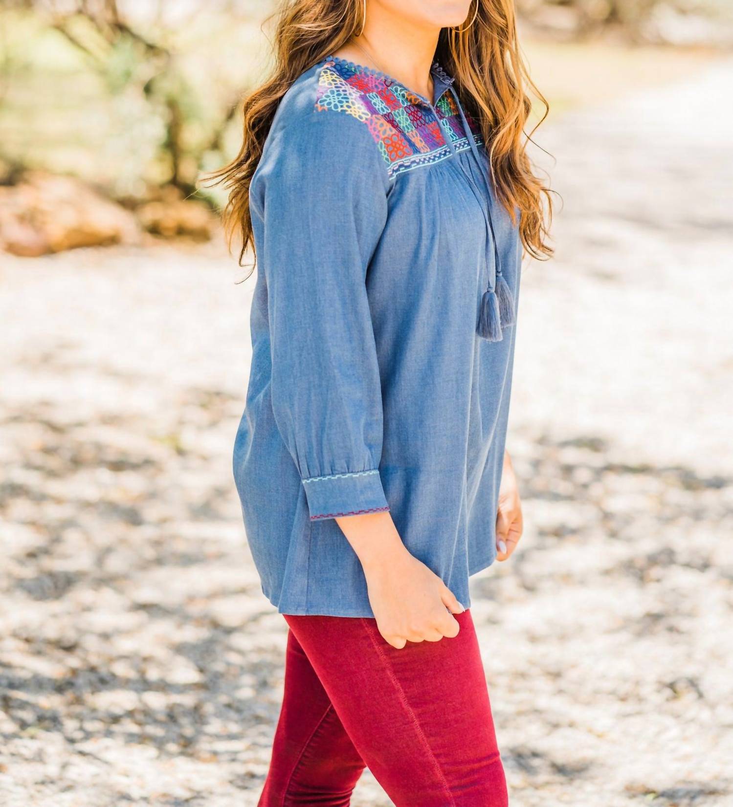 Layerz Clothing - Denim Embroidered Top
