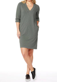 SLEEVE TAB V-NECK DRESS