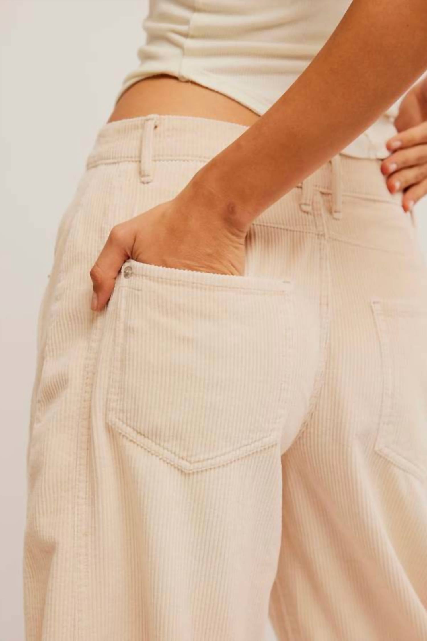 Free People Good Luck Mid-rise Cord Barrel Jeans in crystal grey - women's jeans - view 5