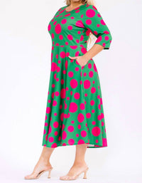 Karen T Design Polka Dot A-line Midi Dress in green - women's dress - view 4