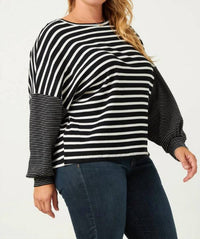 Hayden La - Contrast Stripe Sleeve Textured Knit Top