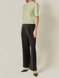 English Factory - Women's Scalloped Puff Sleeve Embellishment Knit Top
