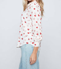 Renuar Heart Prints Button Blouse in scarlet combo - women's blouse - view 4