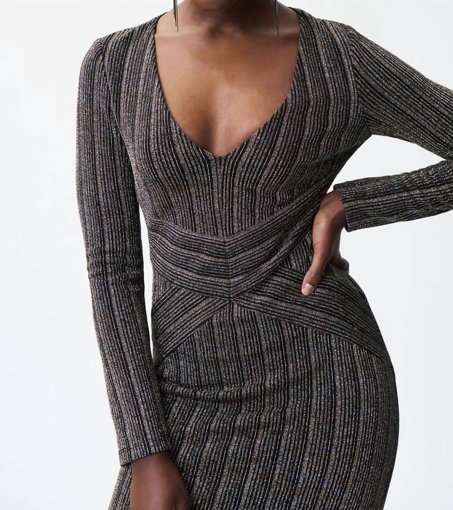 Joseph Ribkoff Long Sleeve V-neck Midi Dress in black gold - women's dress - alternate view