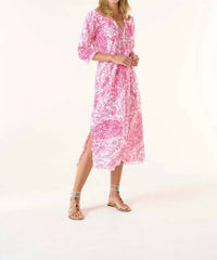 oneseason Hydra Long Midi Poppy Dress in pink - women's dress - detail view