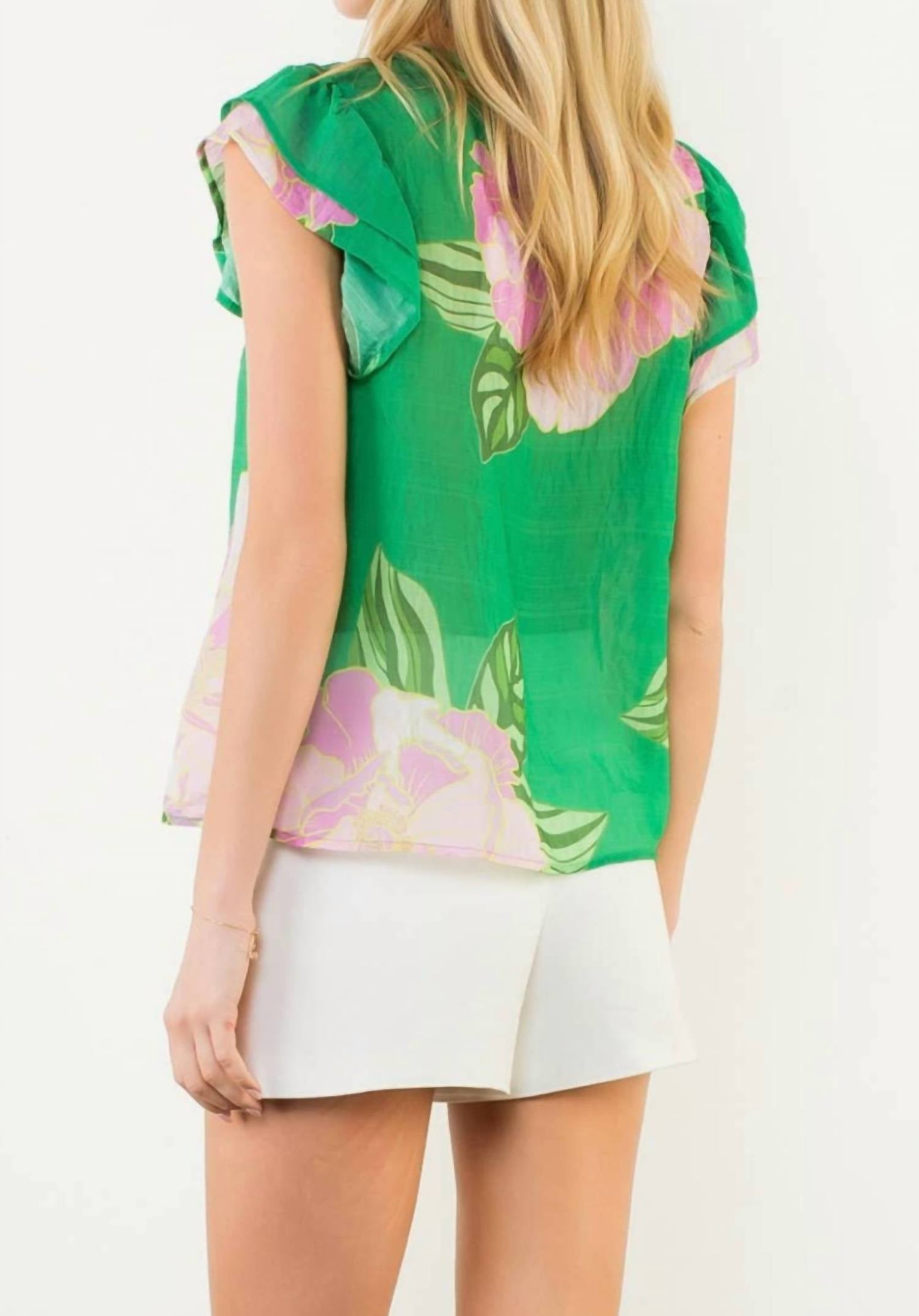 Thml - Women's Floral Print Flutter Sleeve Blouse
