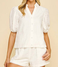 Pinch - Eyelet Embroidered Puff Sleeve Top