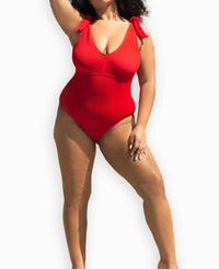 Fashion Szn Curve - Sculpted Crinkle Tie Strap Swimsuit - Plus Size