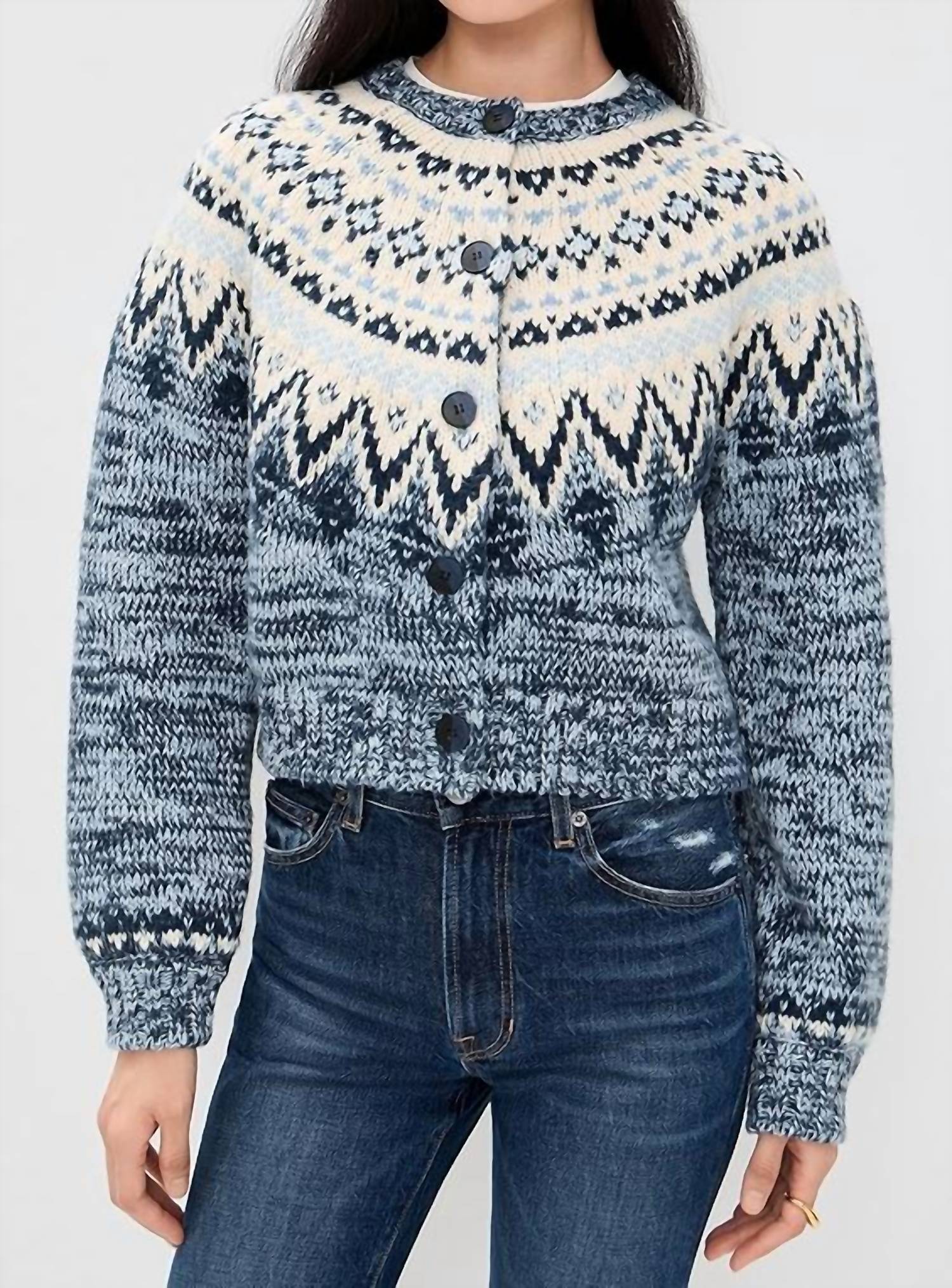 Z Supply North Sea Fair Isle Cardigan in blue velvet - women's cardigan