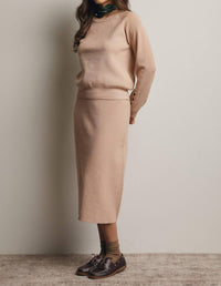 Forte - Ribbed Cuff Sweater & Midi Skirt Knit Set