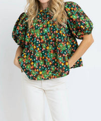 Karlie Floral Button Pleat Top in brown multi - women's blouse