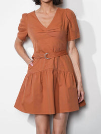 Greylin - Hayden Puff Sleeve Belted Flare Dress