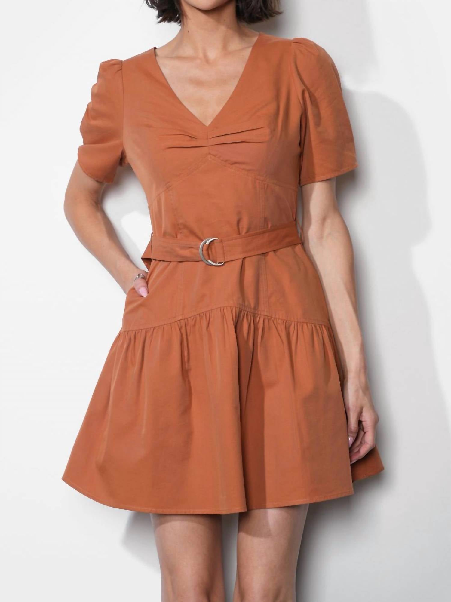 Greylin - Hayden Puff Sleeve Belted Flare Dress