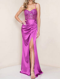 Maniju - Satin Sequin Corset Prom Dress