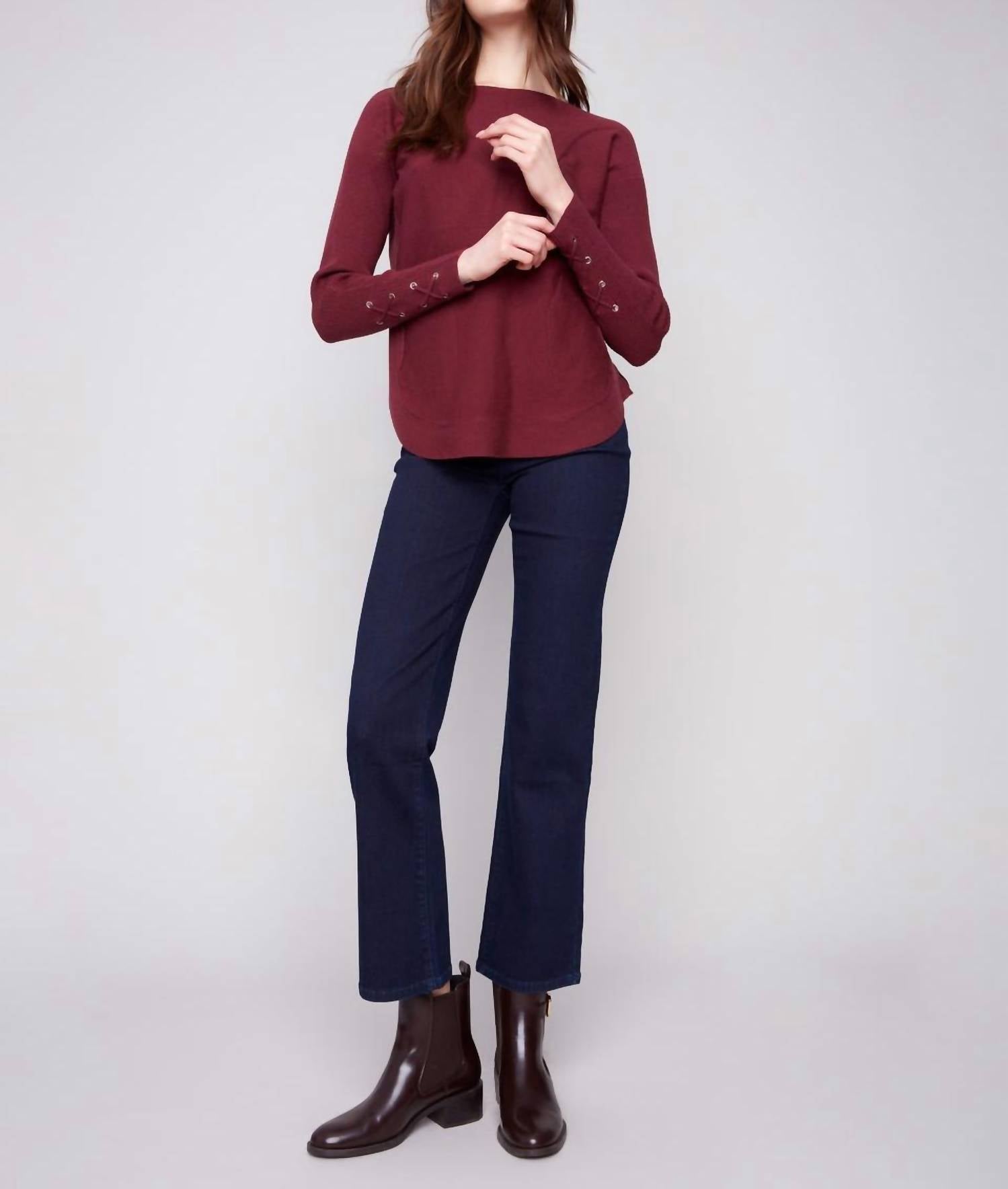Charlie B - Knit Sweater With Lace-up Cuffs