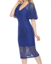 Joseph Ribkoff - Guipure Lace Flutter Sleeve Midi Sheath Dress