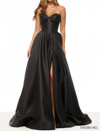 Sherri Hill Strapless A-line Gown in black - women's dress - detail view