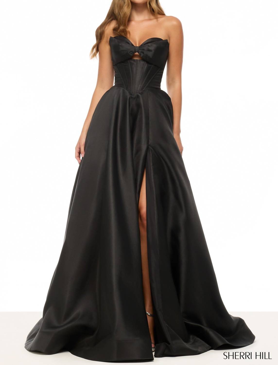 Sherri Hill Strapless A-line Gown in black - women's dress - detail view