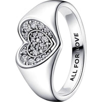 Pandora - Women's Heart Pavé Signet Ring With Clear Cubic Zirconia