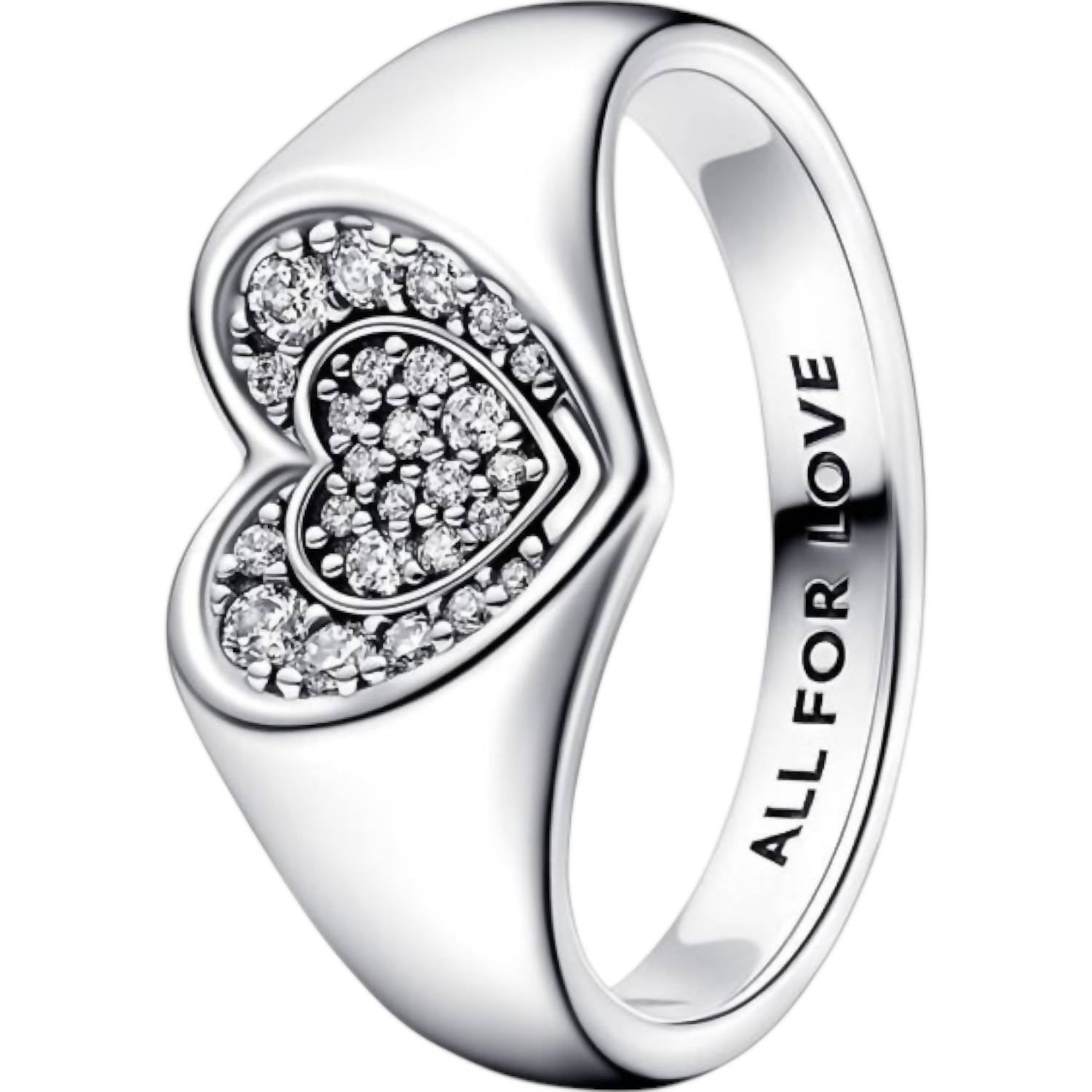 Pandora - Women's Heart Pavé Signet Ring With Clear Cubic Zirconia