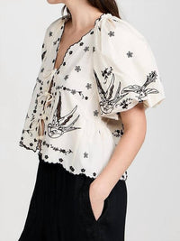 Sea - Women's Kingsley Embroidery Tie Front Top