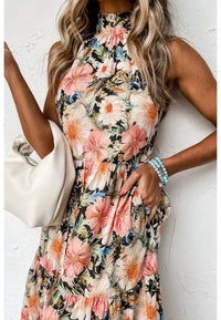 Little Daisy Closet Boho Floral Print Knotted Halter Ruffled Maxi Dress in multi - women's dress - alternate view