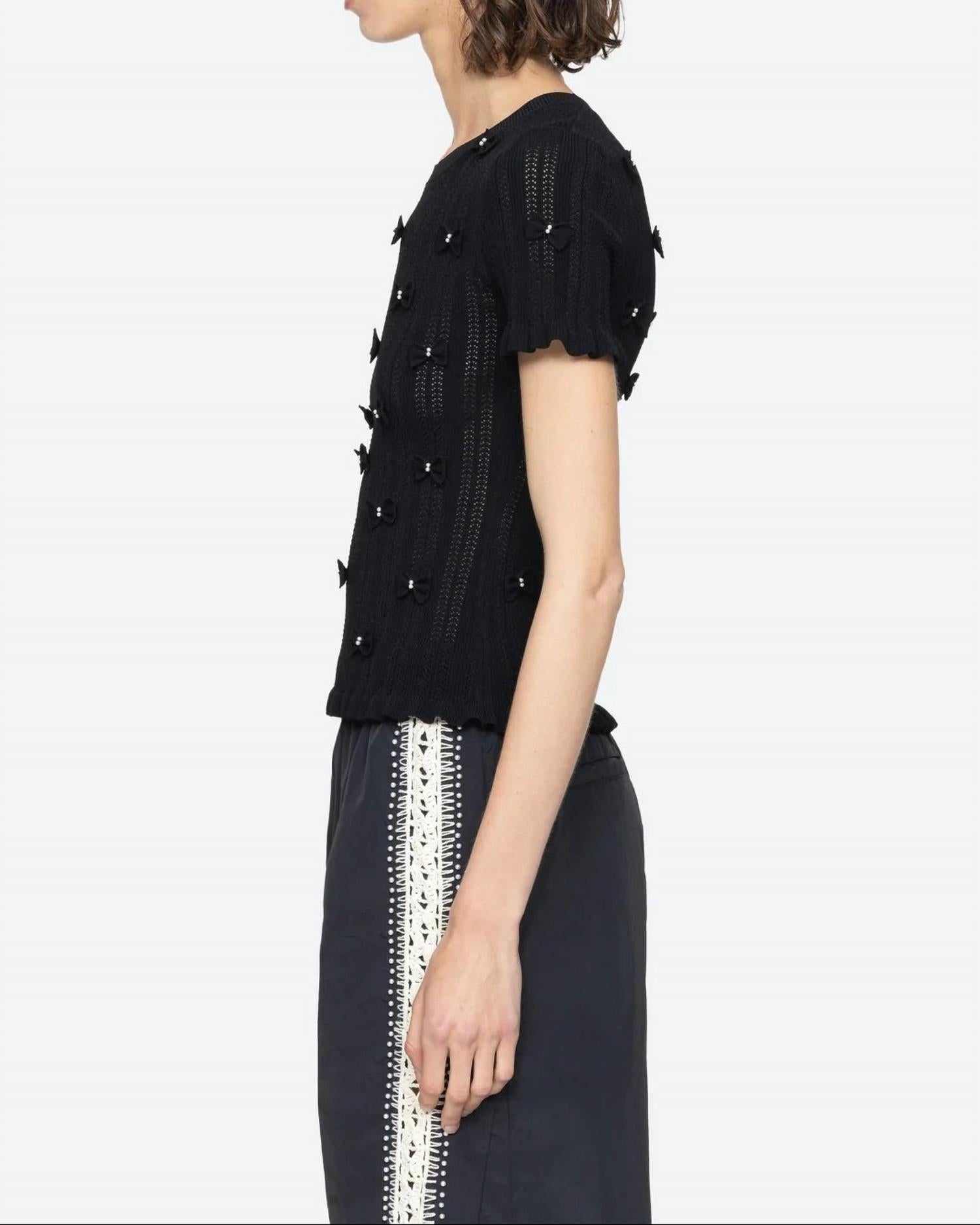 SEA Alberta Pearl Short Sleeve Top in black - women's blouse - alternate view