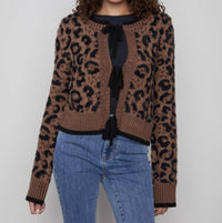 Charlie B - Jacquard Bow Tie Front Cardigan
