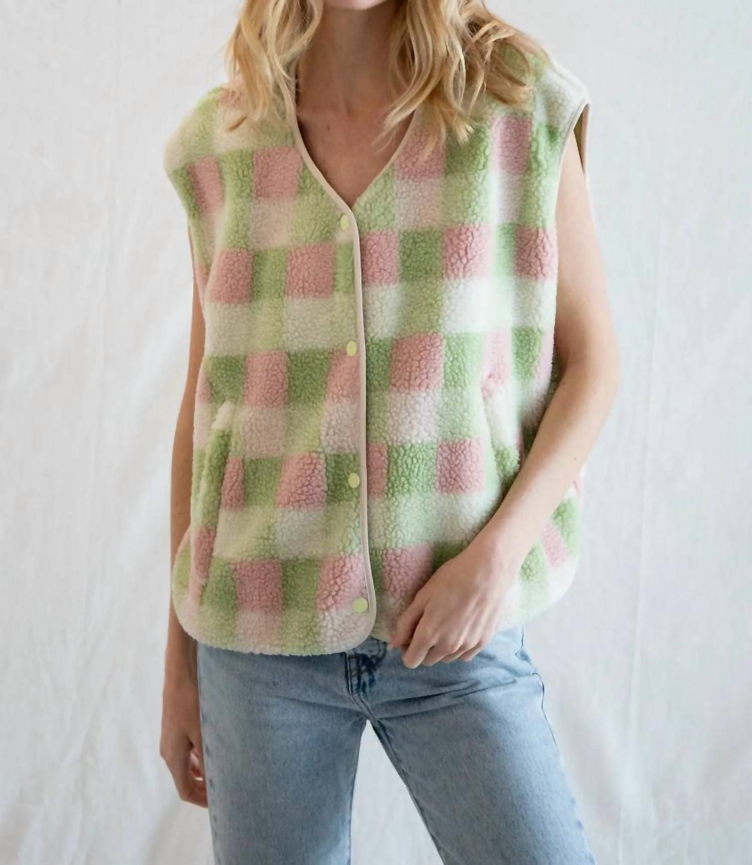 Things Between Multi Color Gingham Vest in mint combo - women's jacket