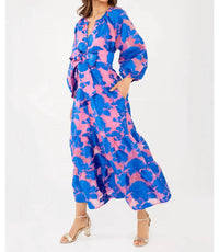 ABBEY GLASS Elise Dress in pink and blue tea rose organza - women's dress - detail view