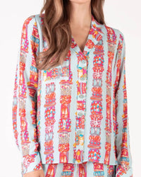 Emily McCarthy Austin Button Down Top in iconic iris - women's shirt - detail view