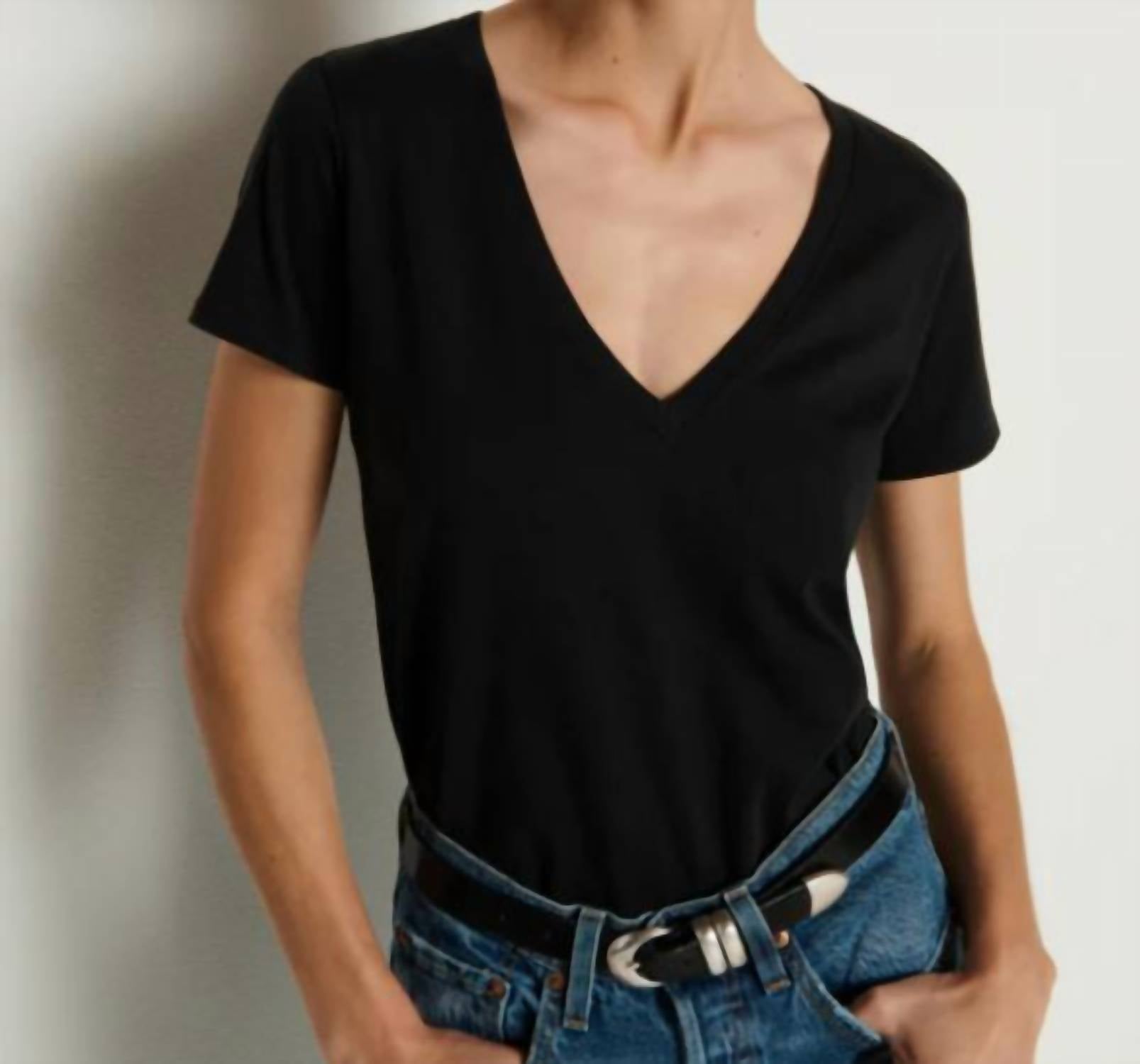 Nation LTD Blair Short Sleeve Slim V Tee in black - women's t-shirt