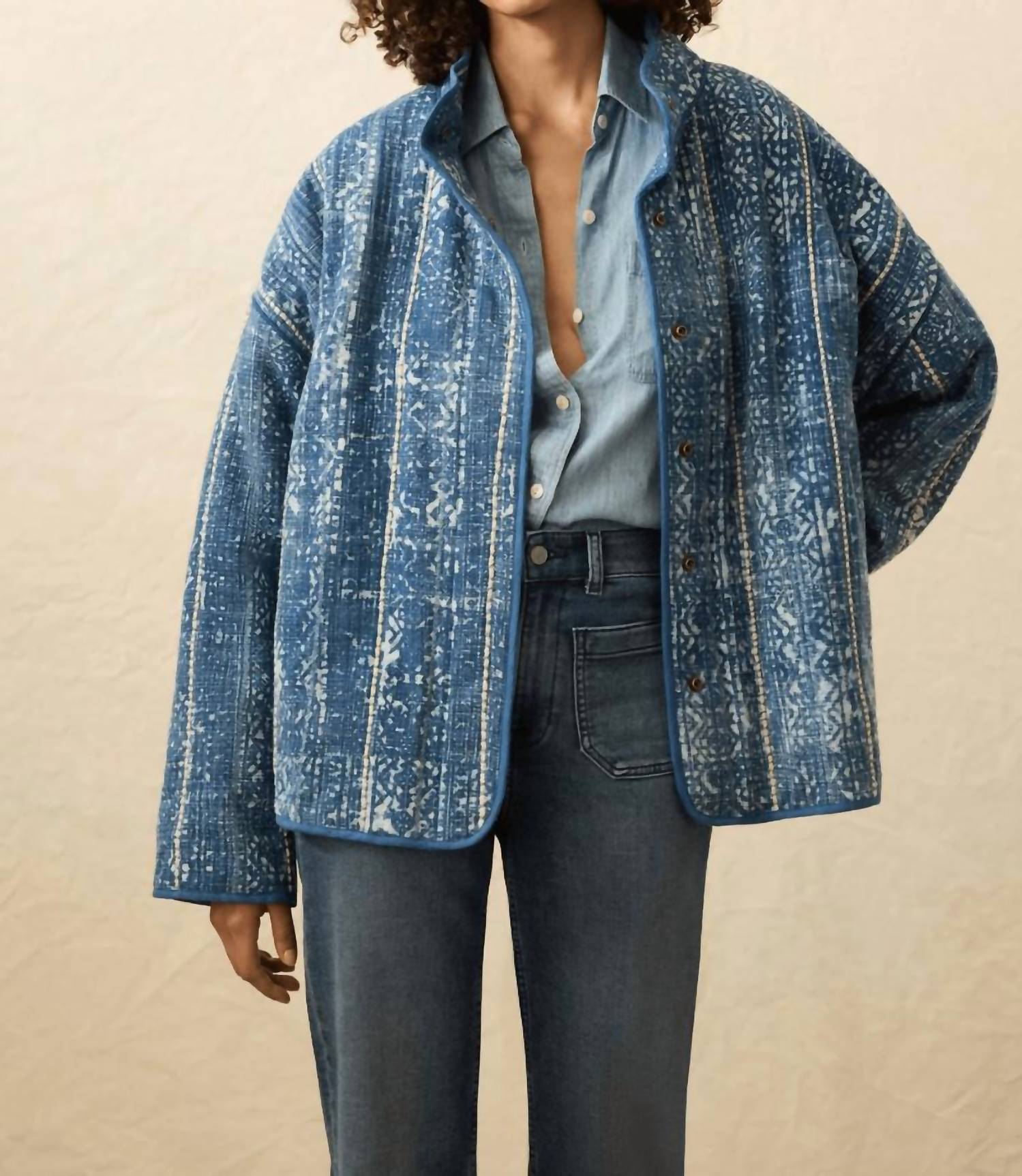 Faherty Quilted Patchwork Jacket in indigo - women's jacket