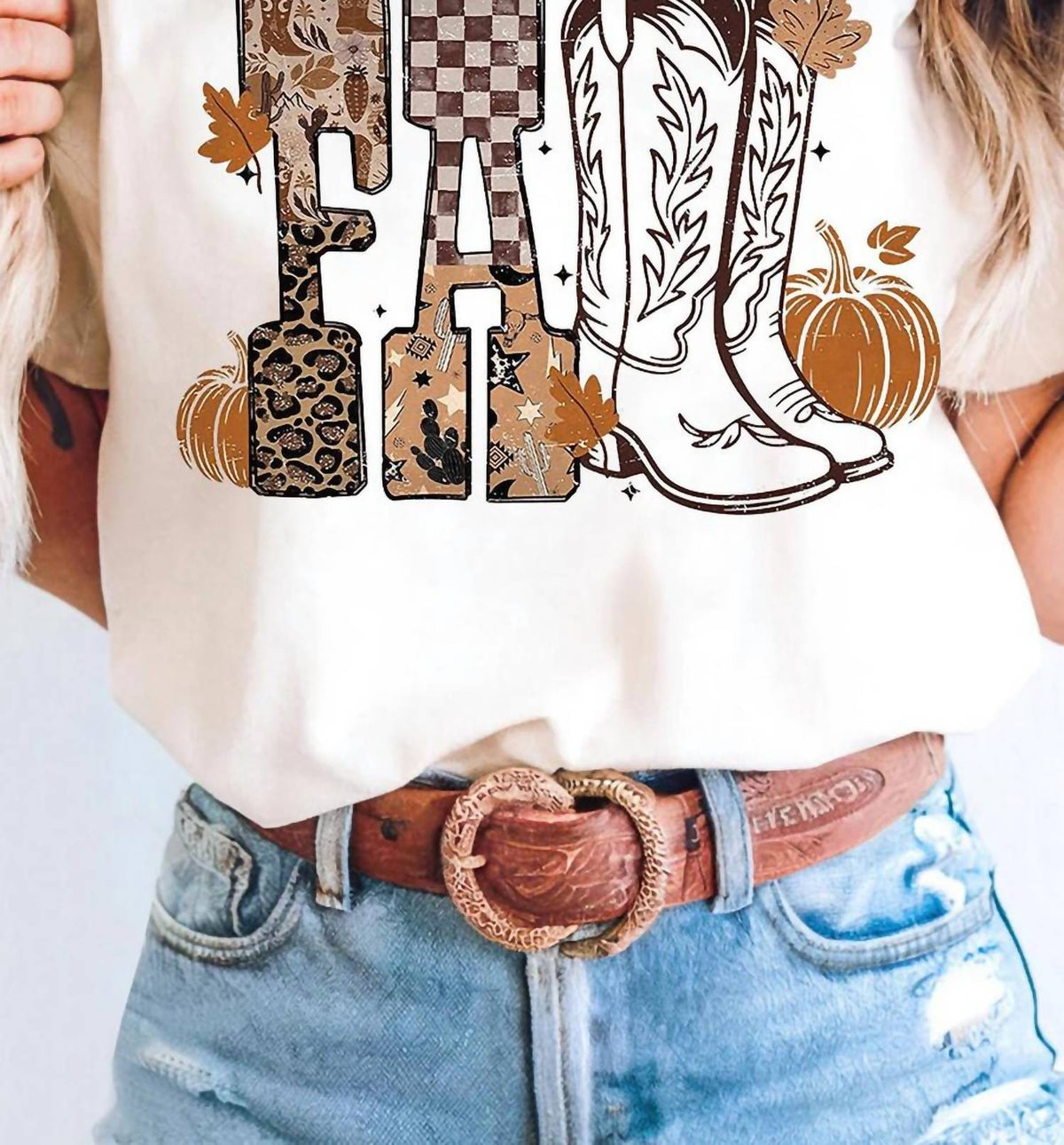 1 The Woman - FALL Letter Print Western Thanksgiving Graphic T-Shirt