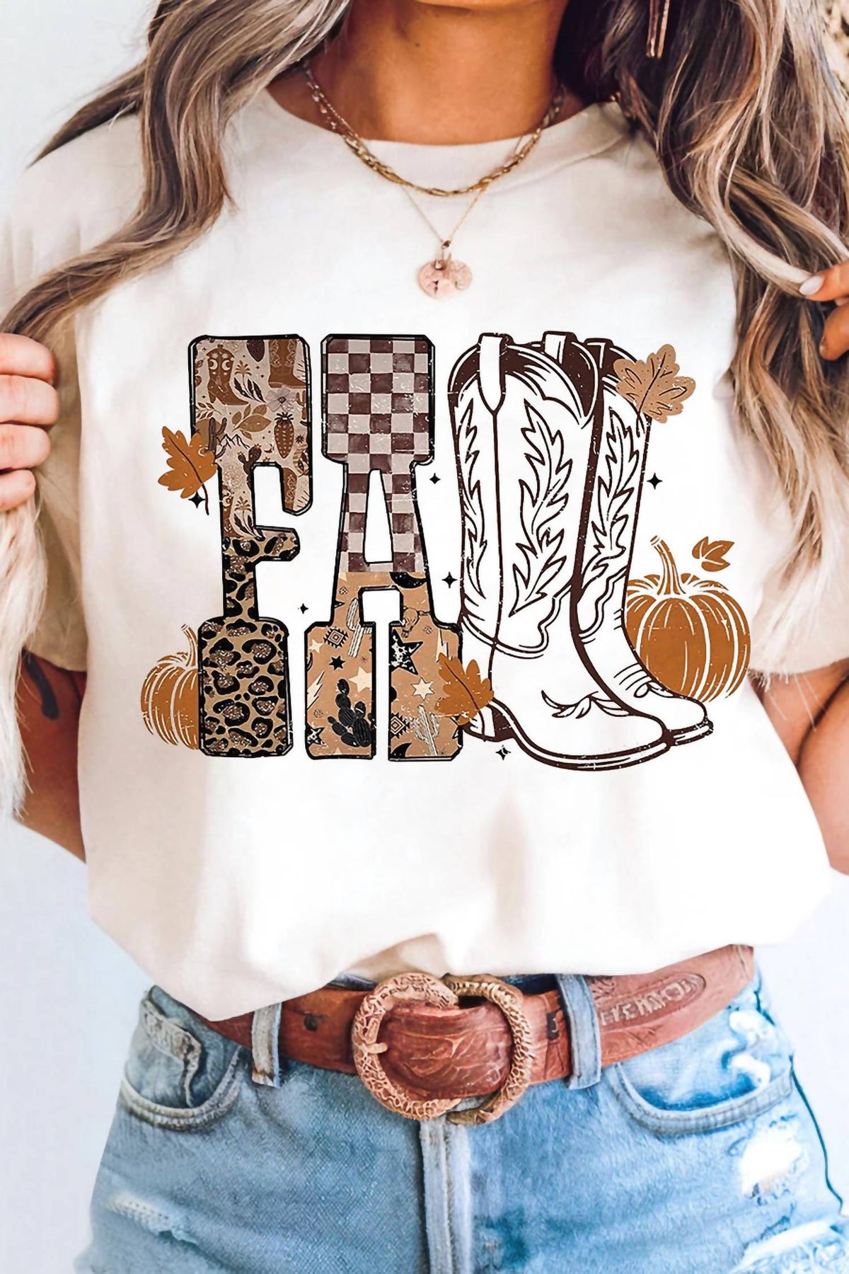 1 The Woman - FALL Letter Print Western Thanksgiving Graphic T-Shirt