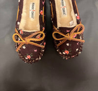 MINNETONKA Girl's Floral Moccasin in raisin - kids' shoe - detail view