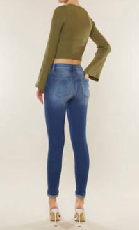 KanCan High Rise Ankle Skinny Jeans in medium wash - women's jeans - detail view
