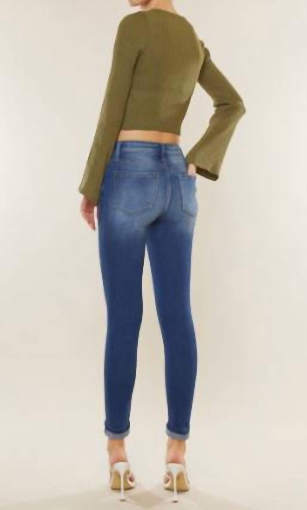 KanCan High Rise Ankle Skinny Jeans in medium wash - women's jeans - detail view