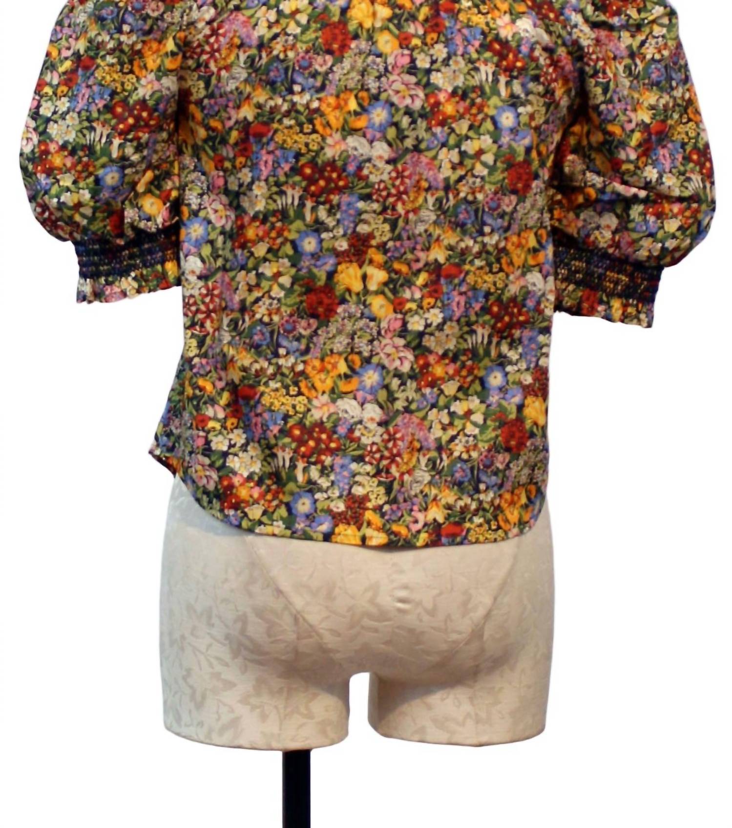 LOVE THE LABEL Women's Zuri Short Sleeve Top in cottage garden liberty print - women's blouse - detail view