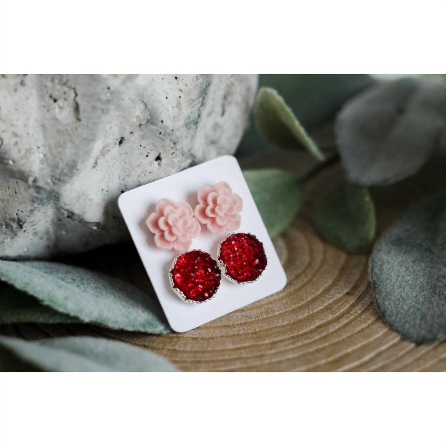 Urban Gemms - Women's Succulent Druzy Earring Set
