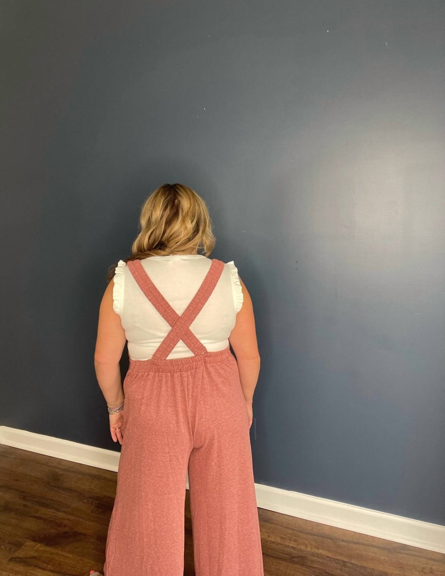Hailey & Co Oversized Causal Jumpsuit in burgandy - women's pants - detail view